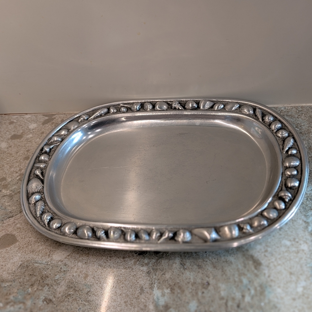 Vintage Wilton Armetale Pewter Seashells Oval Platter